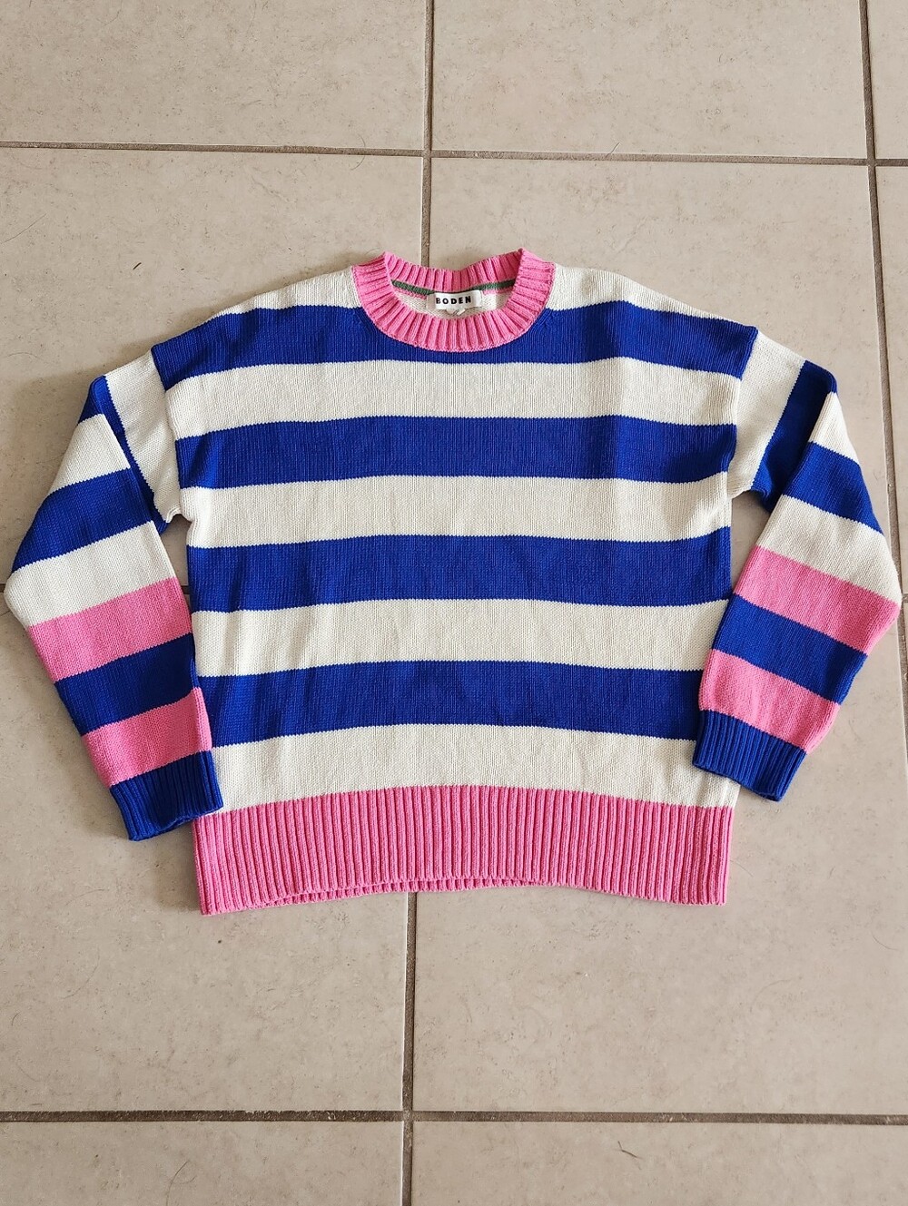 Boden Lucinda Striped 100% Cotton Jumper Sweater Boxy Preppy Bold Ladies Med